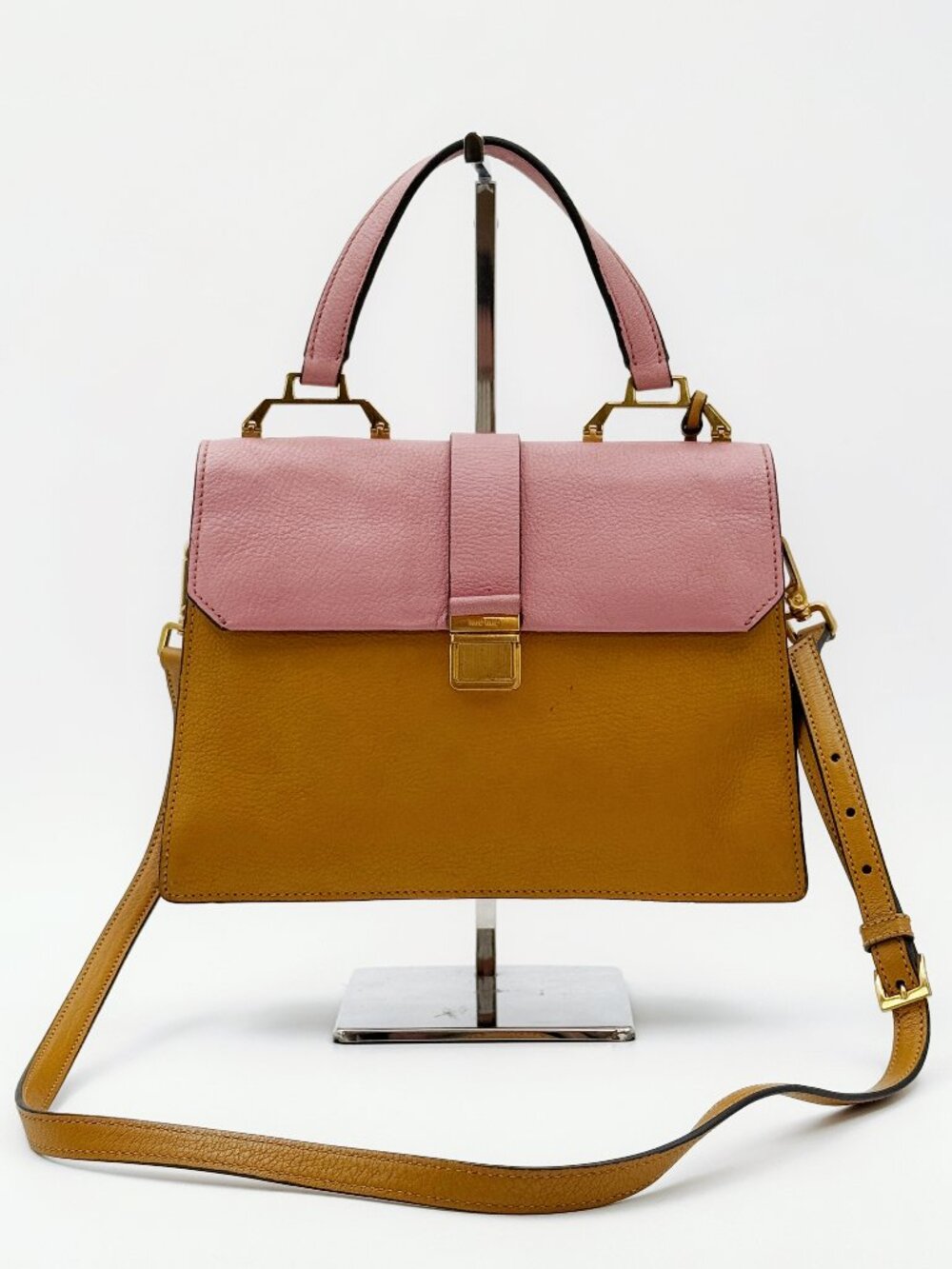 Miu Miu Pink Mustard Leather Top Handle Crossbody Bag Shoulder Strap